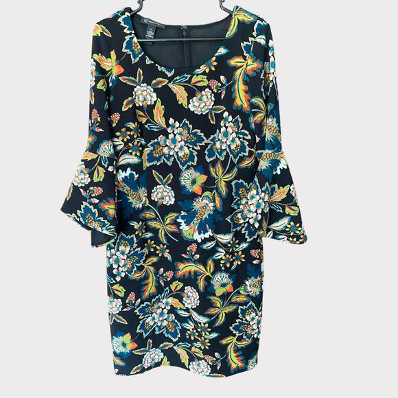 INC International Concepts Dress Medium Polyester Spandex Lined Black Floral - Picture 1 of 8
